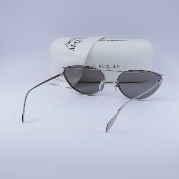 Alexander McQueen AM0424S 004 Sunglasses Silver Cat Eye Frame, Grey Lenses